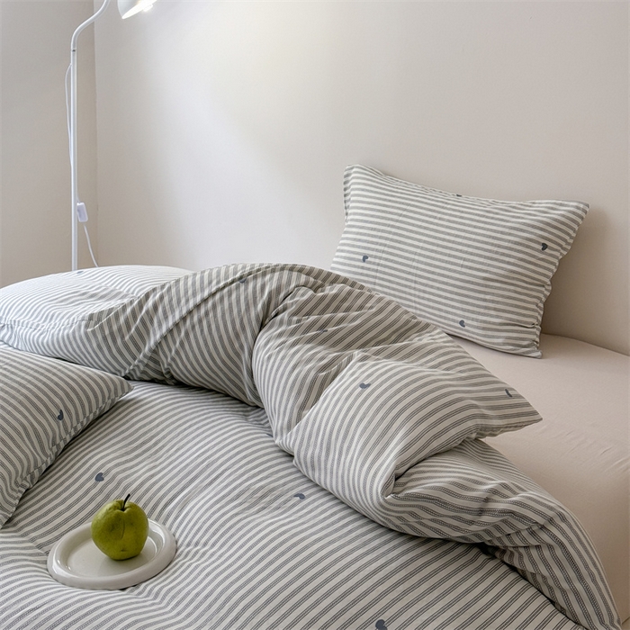 91家纺网 家纺一手货源 找家纺 窝米 2025新款ins极简风双层纱系列四件套 悦吟蓝