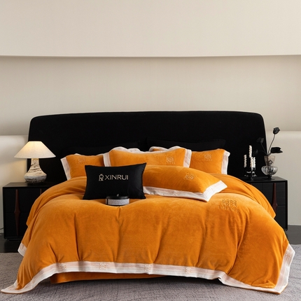 馨蕊家居 2024秋冬新品轻奢煦暖绒系列四件套-绒罗莎 绒罗莎-橙