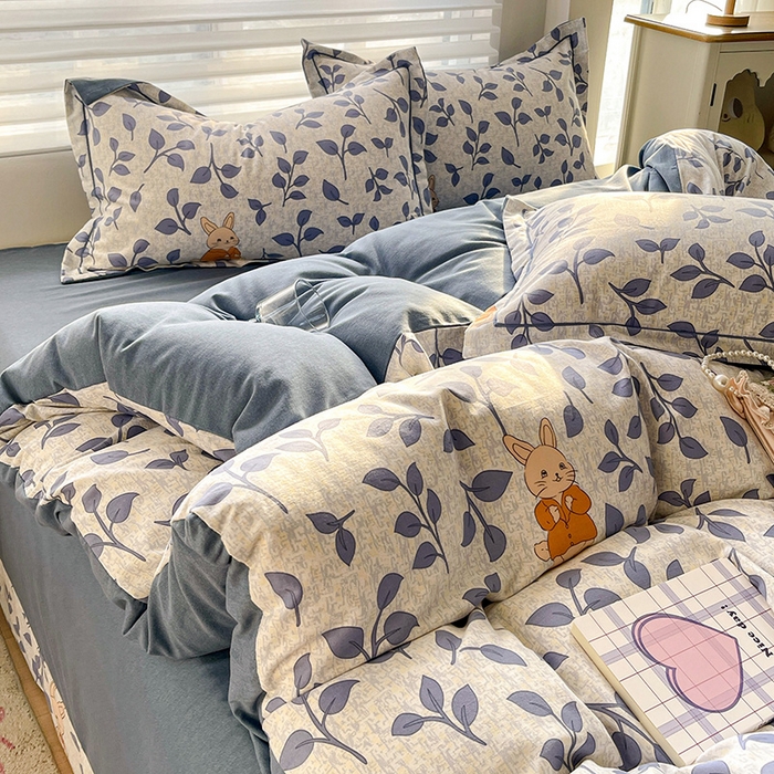 91家纺网 家纺一手货源 找家纺 暖芯优选 2025新款小清新印花全棉磨毛四件套林见兔