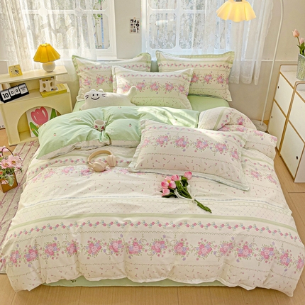 暖芯优选 204新款直播爆款全棉-ins印花系列四件套纯棉三件套床单床笠春山花曼