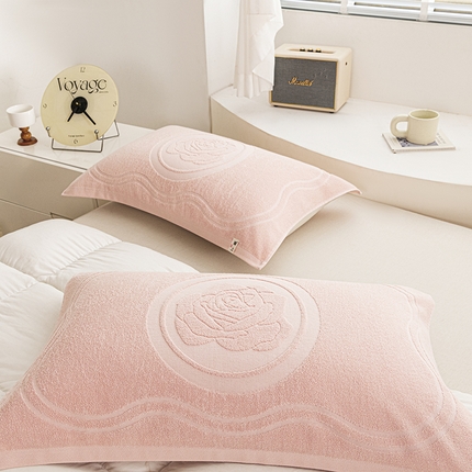 91家纺网 家纺一手货源 找家纺 美宜家 2025新款全棉怀旧老式毛巾圈枕巾一对 盛开浅灰