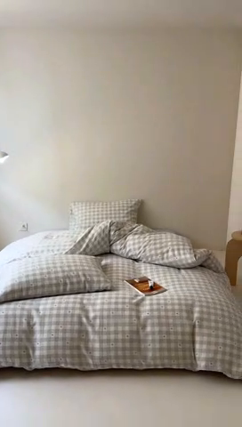 91家纺网 家纺一手货源 找家纺 窝米 2025新款ins极简风双层纱系列四件套 伯克利蓝