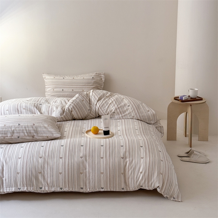 91家纺网 家纺一手货源 找家纺 窝米 2025新款ins极简风双层纱系列四件套 拿铁米