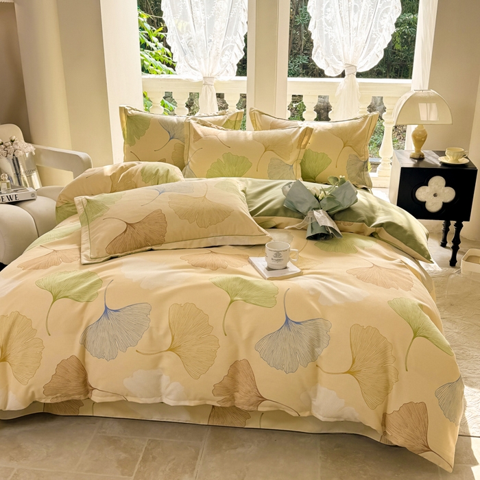 91家纺网 家纺一手货源 找家纺 优品阁 2024新款亲肤舒适全棉磨毛四件套学生三件套系列  三生有杏