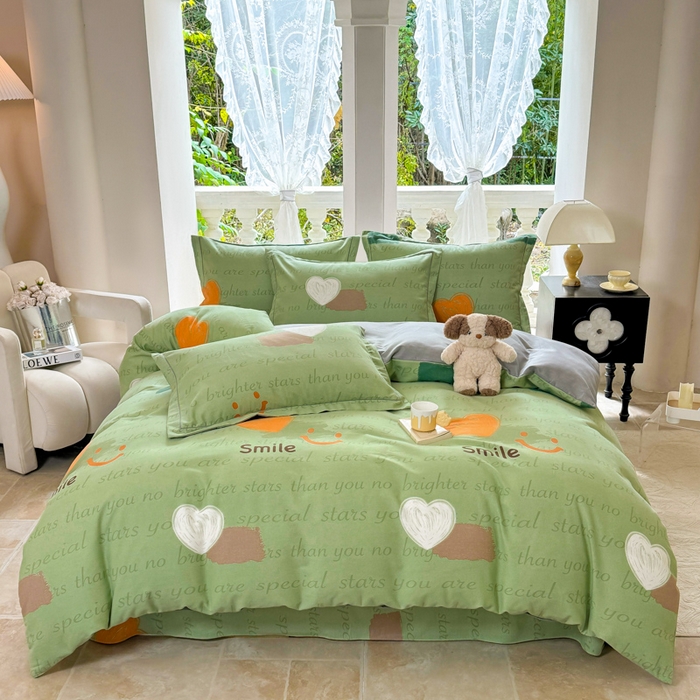 91家纺网 家纺一手货源 找家纺 优品阁 2024新款亲肤舒适全棉磨毛四件套学生三件套系列  微笑生活