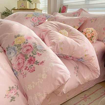 暖芯优选 204新款直播爆款全棉-ins印花系列四件套纯棉三件套床单床笠盛夏茶花