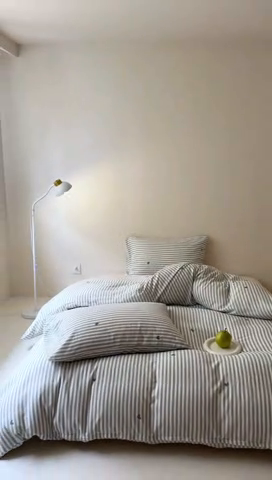 91家纺网 家纺一手货源 找家纺 窝米 2025新款ins极简风双层纱系列四件套 悦吟蓝