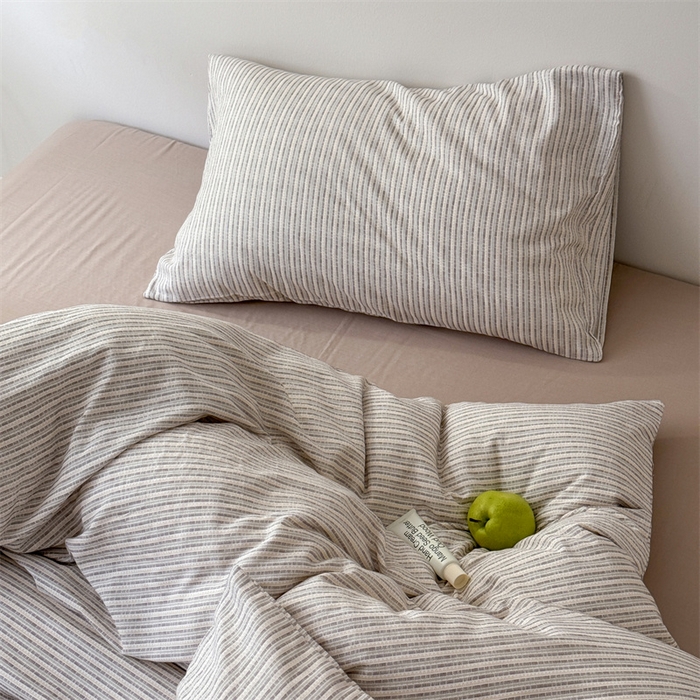 91家纺网 家纺一手货源 找家纺 窝米 2025新款ins极简风双层纱系列四件套 简致咖