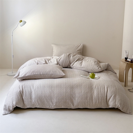 窝米 2025新款ins极简风双层纱系列四件套 简致咖