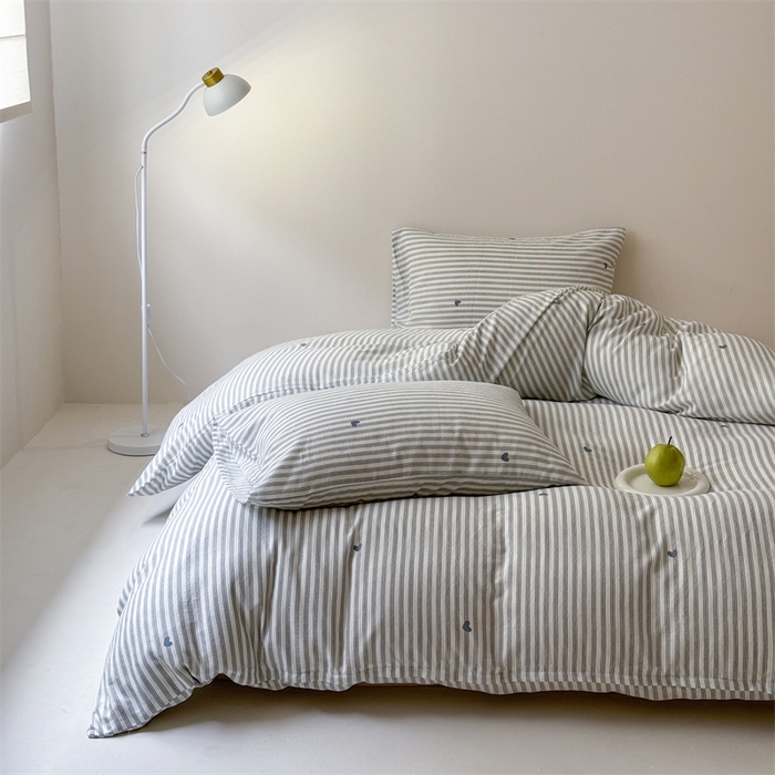 91家纺网 家纺一手货源 找家纺 窝米 2025新款ins极简风双层纱系列四件套 悦吟蓝