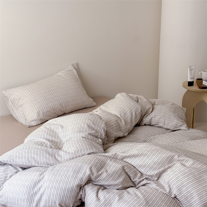 91家纺网 家纺一手货源 找家纺 窝米 2025新款ins极简风双层纱系列四件套 简致咖