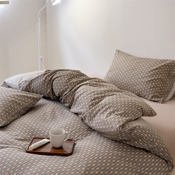 91家纺网 家纺一手货源 找家纺 窝米 2025新款ins极简风双层纱系列四件套 自由派咖