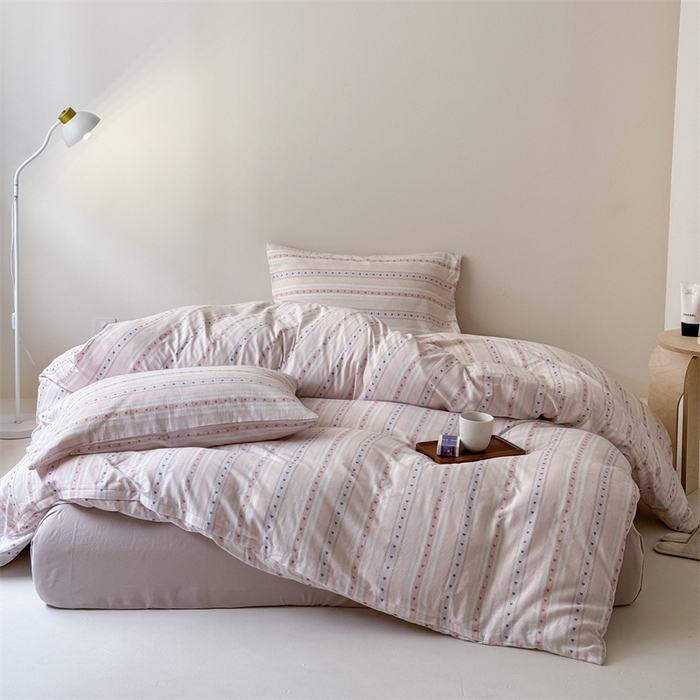 91家纺网 家纺一手货源 找家纺 窝米 2025新款ins极简风双层纱系列四件套 简之粉