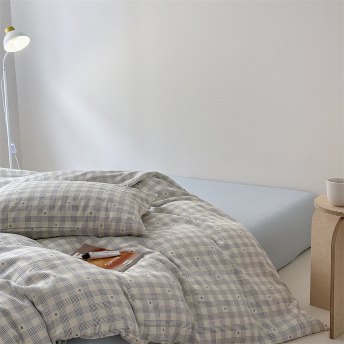 91家纺网 家纺一手货源 找家纺 窝米 2025新款ins极简风双层纱系列四件套 伯克利蓝