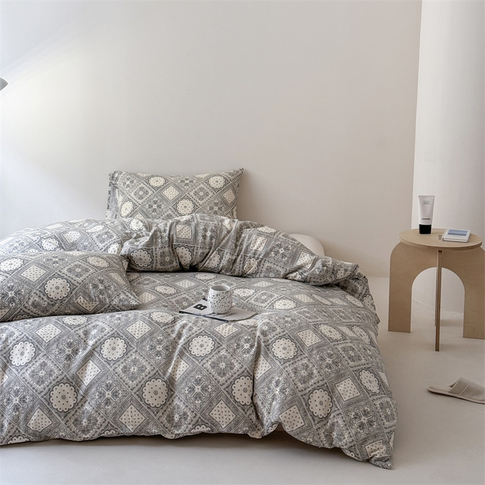 91家纺网 家纺一手货源 找家纺 窝米 2025新款ins极简风双层纱系列四件套 简韵元素