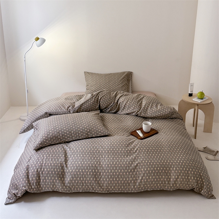 91家纺网 家纺一手货源 找家纺 窝米 2025新款ins极简风双层纱系列四件套 自由派咖