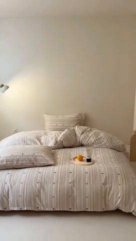 91家纺网 家纺一手货源 找家纺 窝米 2025新款ins极简风双层纱系列四件套 拿铁米