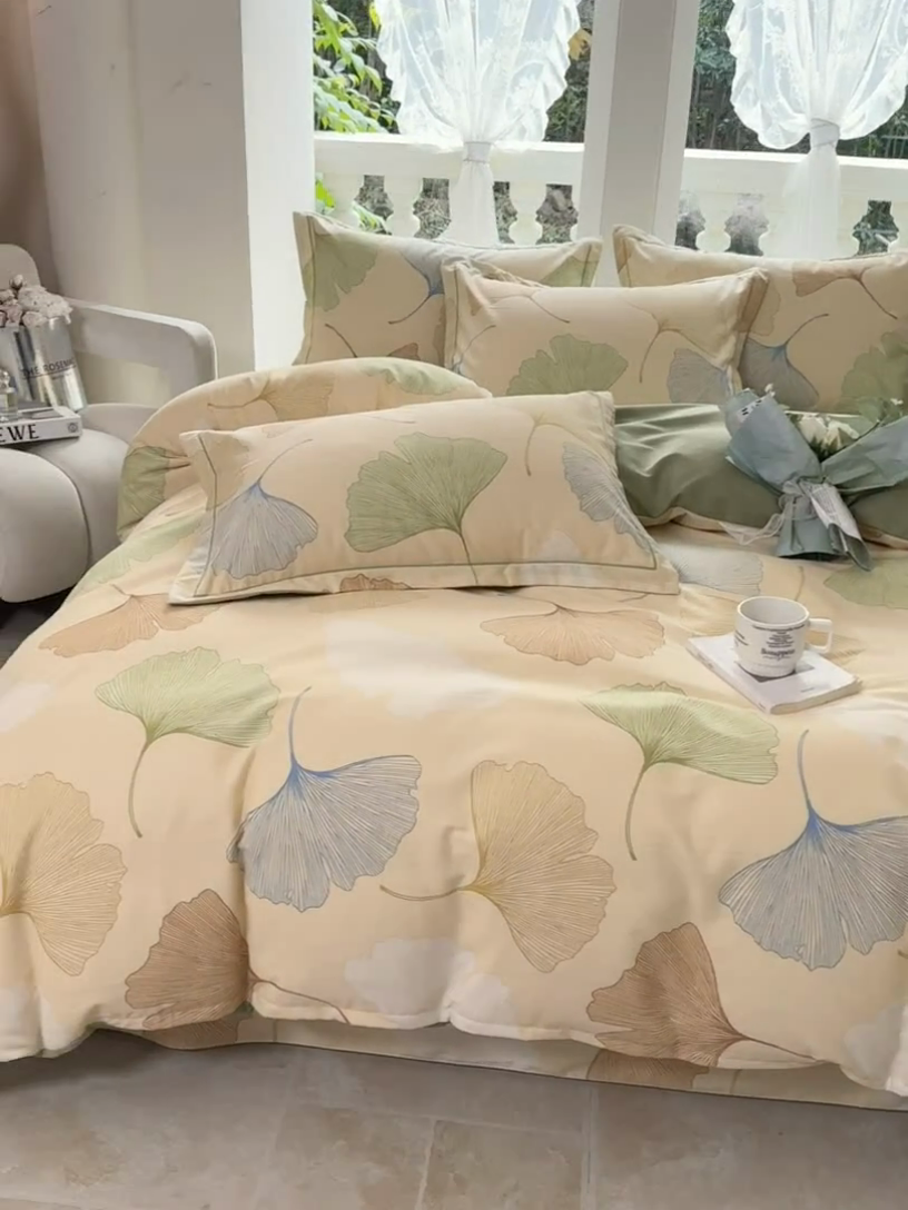 91家纺网 家纺一手货源 找家纺 优品阁 2024新款亲肤舒适全棉磨毛四件套学生三件套系列  三生有杏