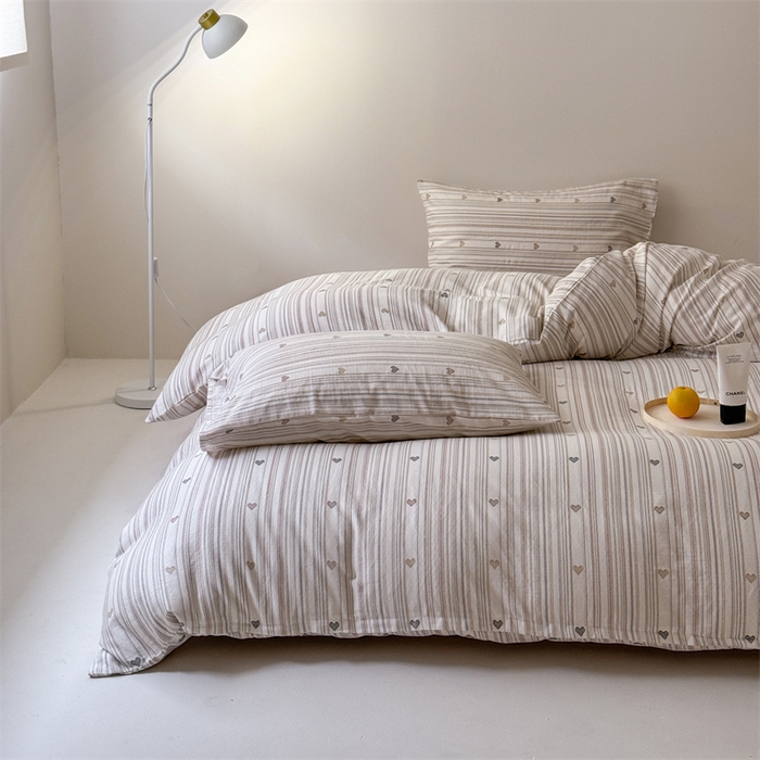 91家纺网 家纺一手货源 找家纺 窝米 2025新款ins极简风双层纱系列四件套 拿铁米