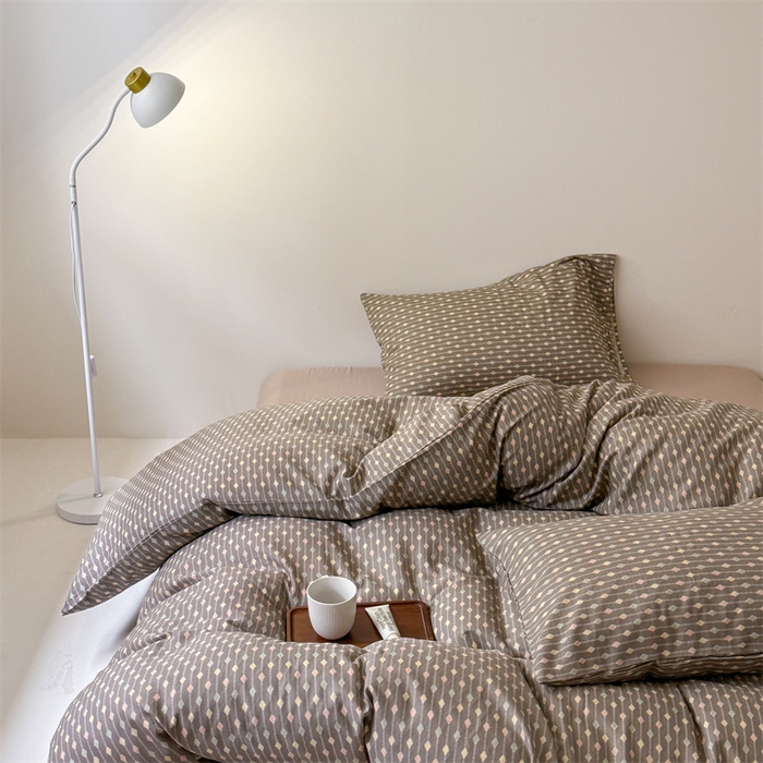 91家纺网 家纺一手货源 找家纺 窝米 2025新款ins极简风双层纱系列四件套 自由派咖