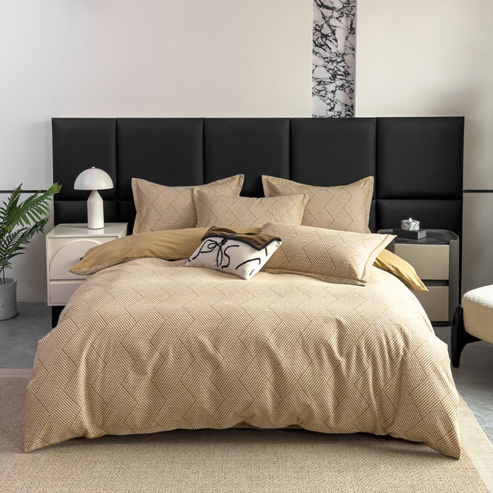 91家纺网 家纺一手货源 找家纺 优品阁 2024新款亲肤舒适全棉磨毛四件套学生三件套系列  莫利格-咖