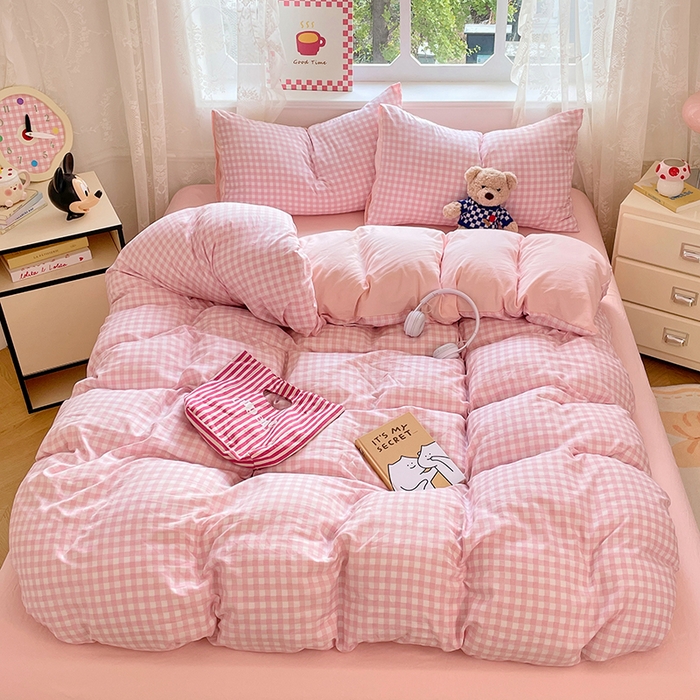 91家纺网 家纺一手货源 找家纺 优佳优品 2024新款ins亲肤水洗棉印花四件套（可提供买家秀）琉璃粉