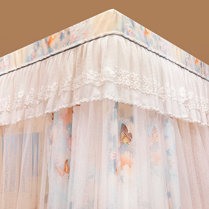 91家纺网 家纺一手货源 找家纺 2025双杆五通印花落地布帘蚊帐 梦舞翩飞