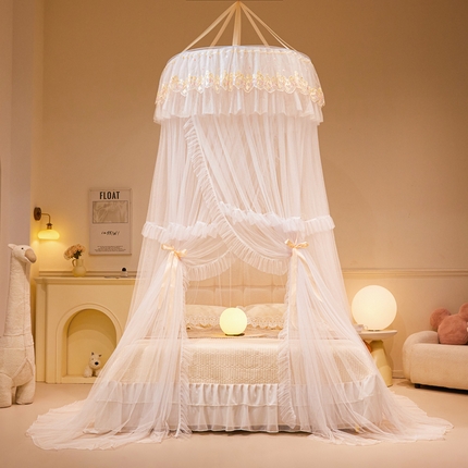 91家纺网 家纺一手货源 找家纺 （总）2025新款公主圆顶法式花边吊顶蚊帐--爱丽丝