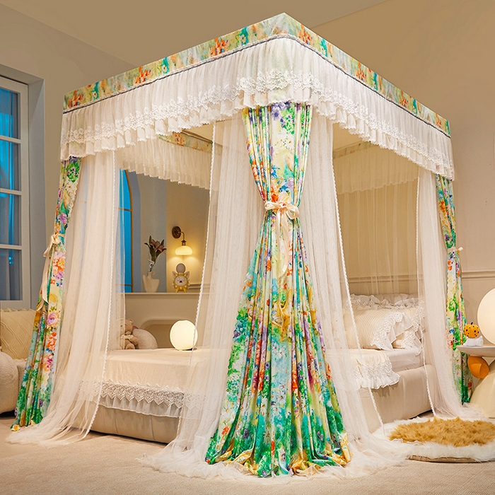 91家纺网 家纺一手货源 找家纺 2025双杆五通印花落地布帘蚊帐 舞动青春