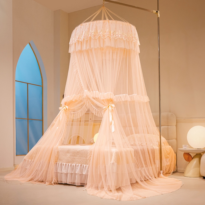 91家纺网 家纺一手货源 找家纺 2025新款公主圆顶法式花边吊顶蚊帐--爱丽丝 爱丽丝玉色