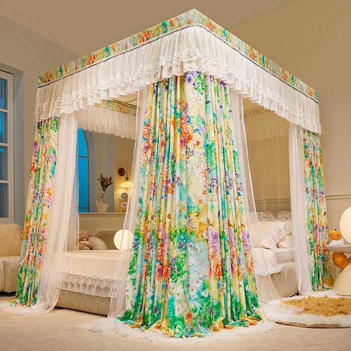 91家纺网 家纺一手货源 找家纺 2025双杆五通印花落地布帘蚊帐 舞动青春