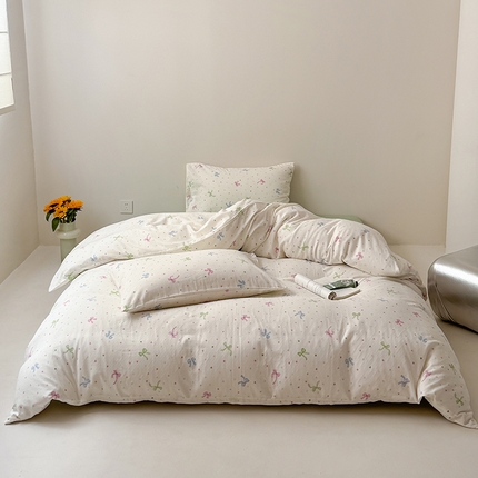 2025新款A类ins奶油风卡通全棉双层纱系列四件套 蝶舞