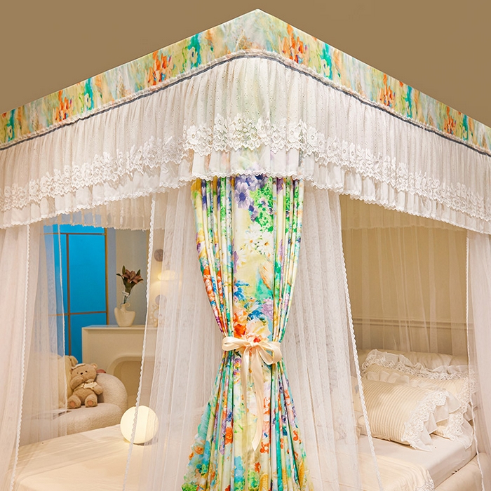 91家纺网 家纺一手货源 找家纺 2025双杆五通印花落地布帘蚊帐 舞动青春