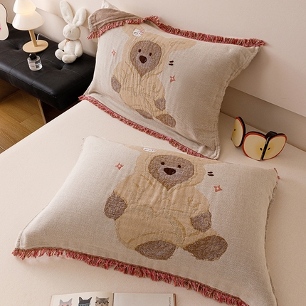 91家纺网 家纺一手货源 找家纺 （总）麻依 2024新款全棉流苏款四层纱布枕巾52*75cm