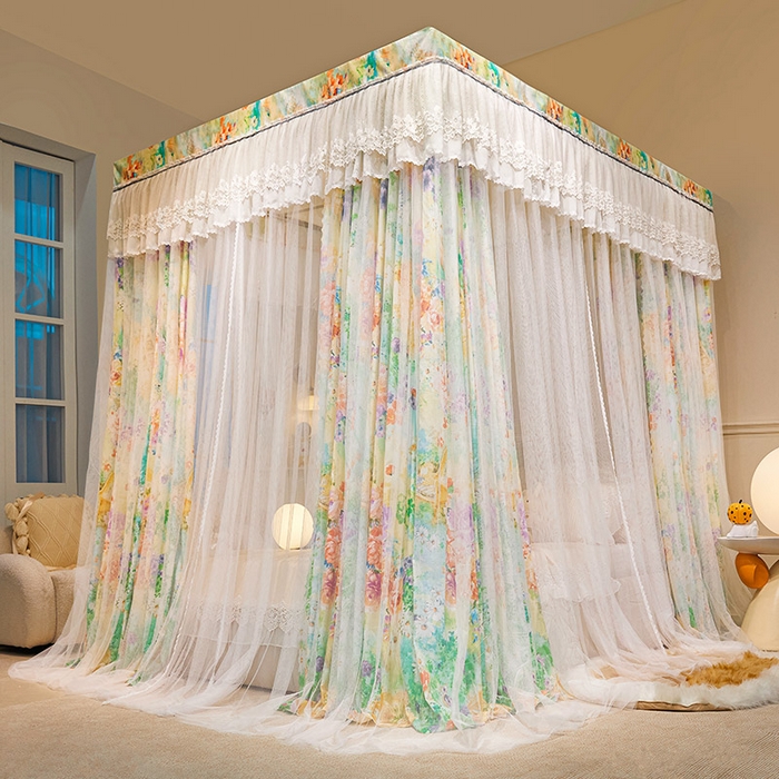 91家纺网 家纺一手货源 找家纺 2025双杆五通印花落地布帘蚊帐 舞动青春