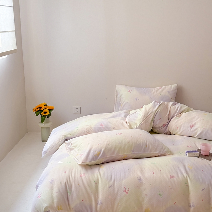 91家纺网 家纺一手货源 找家纺 2025新款A类ins奶油风卡通全棉双层纱系列四件套 梦幻之旅