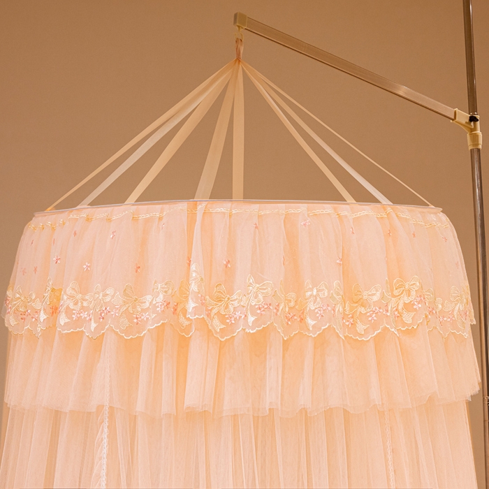 91家纺网 家纺一手货源 找家纺 2025新款公主圆顶法式花边吊顶蚊帐--爱丽丝 爱丽丝玉色