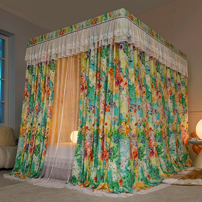 91家纺网 家纺一手货源 找家纺 2025双杆五通印花落地布帘蚊帐 舞动青春