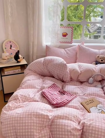 91家纺网 家纺一手货源 找家纺 优佳优品 2024新款ins亲肤水洗棉印花四件套（可提供买家秀）琉璃粉