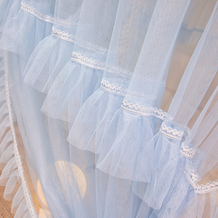 91家纺网 家纺一手货源 找家纺 2025新款公主圆顶法式花边吊顶蚊帐--爱丽丝 爱丽丝蓝灰