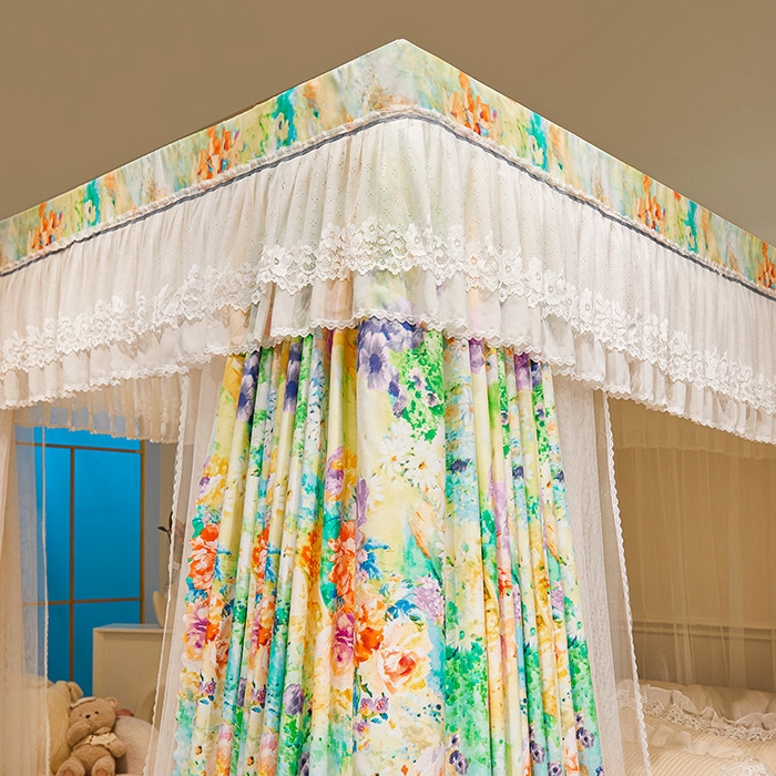 91家纺网 家纺一手货源 找家纺 2025双杆五通印花落地布帘蚊帐 舞动青春