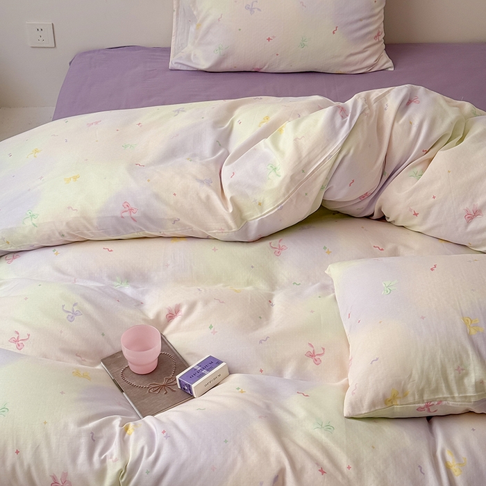 91家纺网 家纺一手货源 找家纺 2025新款A类ins奶油风卡通全棉双层纱系列四件套 梦幻之旅