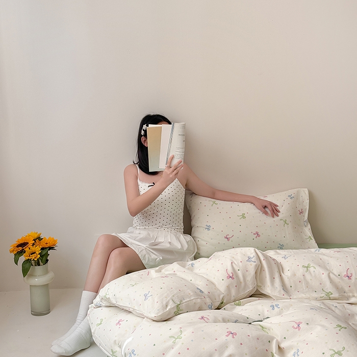 91家纺网 家纺一手货源 找家纺 2025新款A类ins奶油风卡通全棉双层纱系列四件套 蝶舞