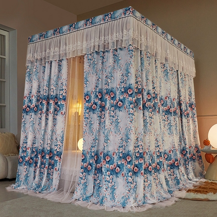 91家纺网 家纺一手货源 找家纺 （总）2025双杆五通印花落地布帘蚊帐