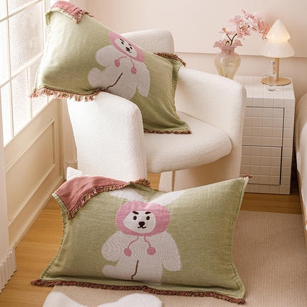 91家纺网 家纺一手货源 找家纺 （总）麻依 2024新款全棉流苏款四层纱布枕巾52*75cm