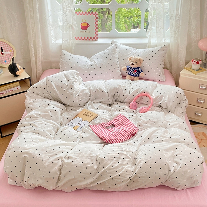 91家纺网 家纺一手货源 找家纺 优佳优品 2024新款ins亲肤水洗棉印花四件套（可提供买家秀）点点温馨