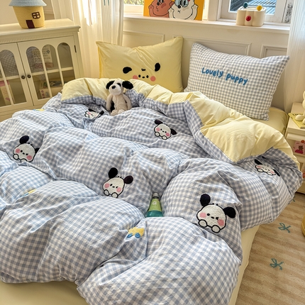 罗亿家纺 2025新款韩版糯糯棉(110克）毛巾绣四件套-场景三（提供买家秀） 小狗冲浪鸭