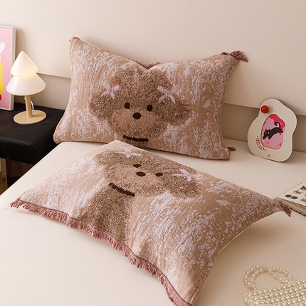 91家纺网 家纺一手货源 找家纺 （总）麻依 2024新款全棉流苏款四层纱布枕巾52*75cm