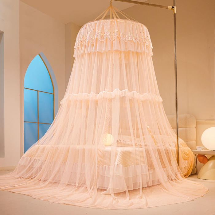 91家纺网 家纺一手货源 找家纺 2025新款公主圆顶法式花边吊顶蚊帐--爱丽丝 爱丽丝玉色