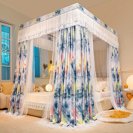 91家纺网 家纺一手货源 找家纺 （总）2025双杆五通印花落地布帘蚊帐